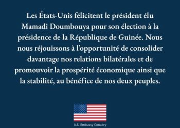 Les États-Unis félicitent le Président élu Mamadi Doumbouya et réaffirment leur engagement envers la Guinée