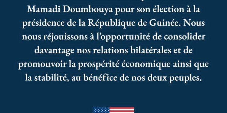 Les États-Unis félicitent le Président élu Mamadi Doumbouya et réaffirment leur engagement envers la Guinée
